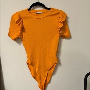 Zara Orange Ruffle Sleeve Bodysuit